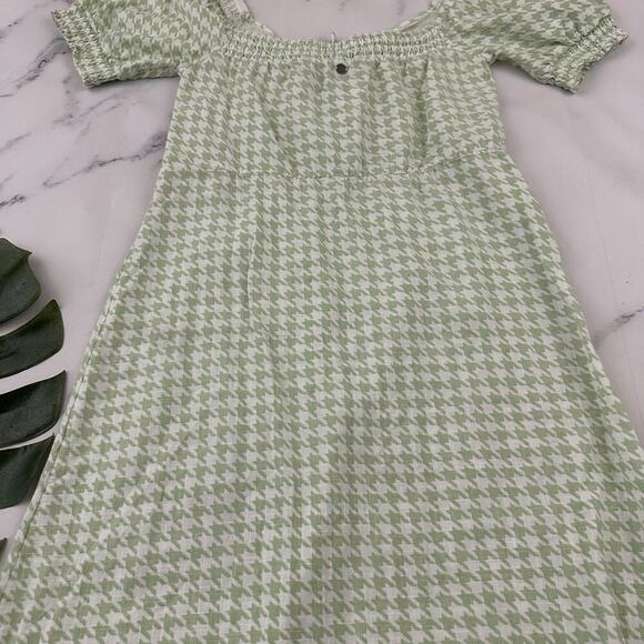 Roxy Houndstooth Midi Dress Size S Mint Green White Puff Sleeve Pastel - Picture 9 of 10